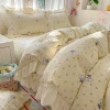 New wrinkled gauze lace duvet cover and bed cover four-piece set, princess style all-season washed cotton checkered double duvet cover Item Picture